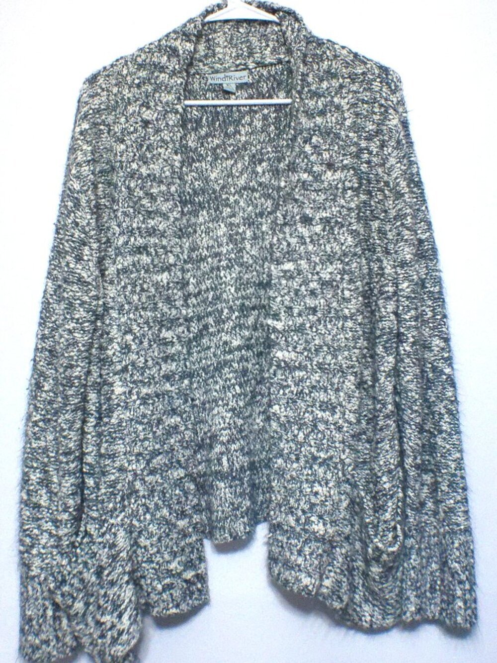 WindRiver Women's XL Marled Open Front Cardigan Gray White Acrylic Sweater